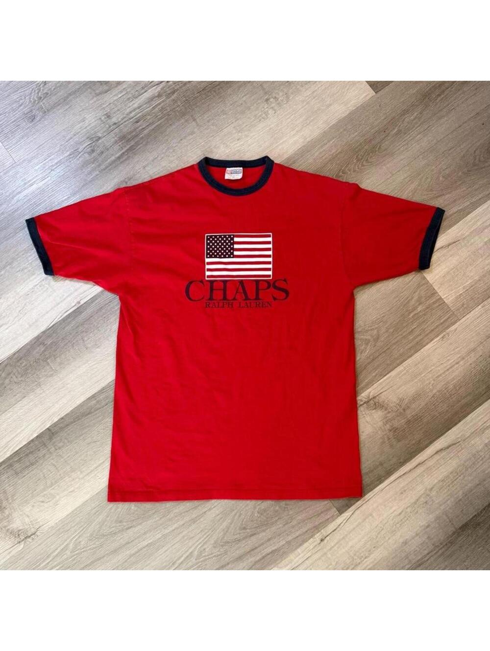 Vintage Chaps by Ralph Lauren red and navy vintage 90s ringer t-shirt Size M